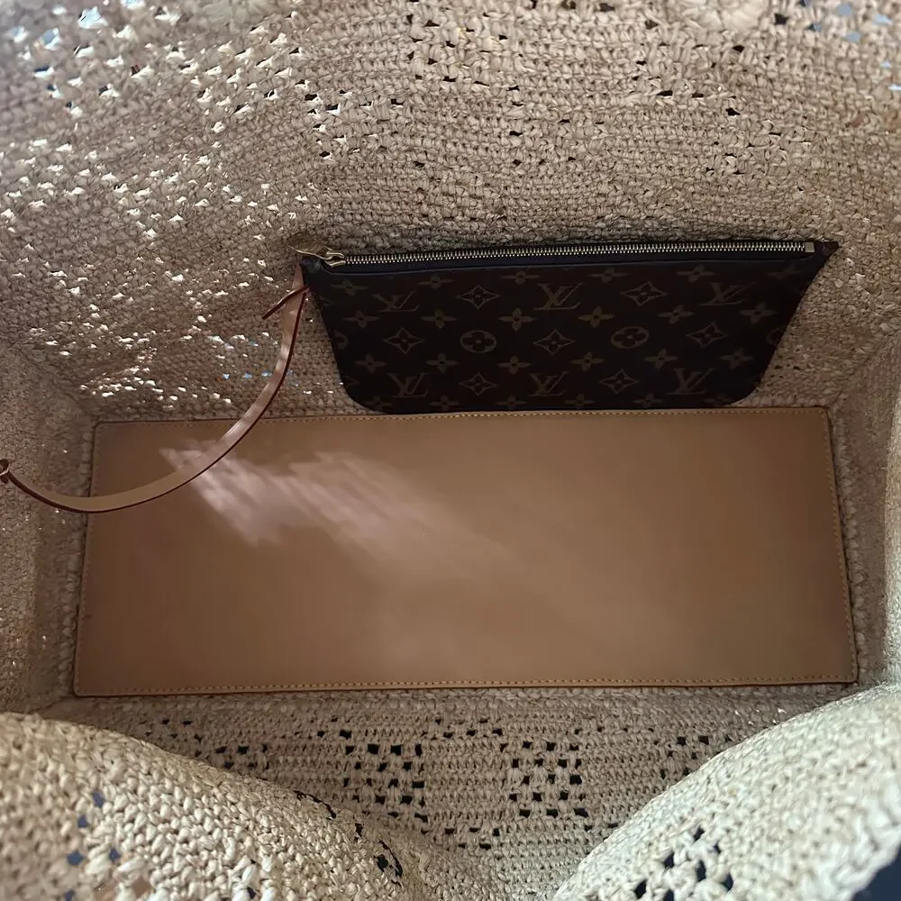 LOUIS VUITTON Summer Shopper Tote MM Natural Woven Raffia w/ Pochette
